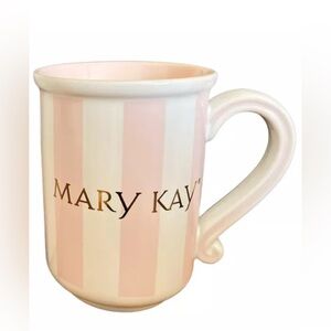 Mary Kay Vintage Coffee / Tea Mug - Pink & White Striped - Gold Script Ceramic